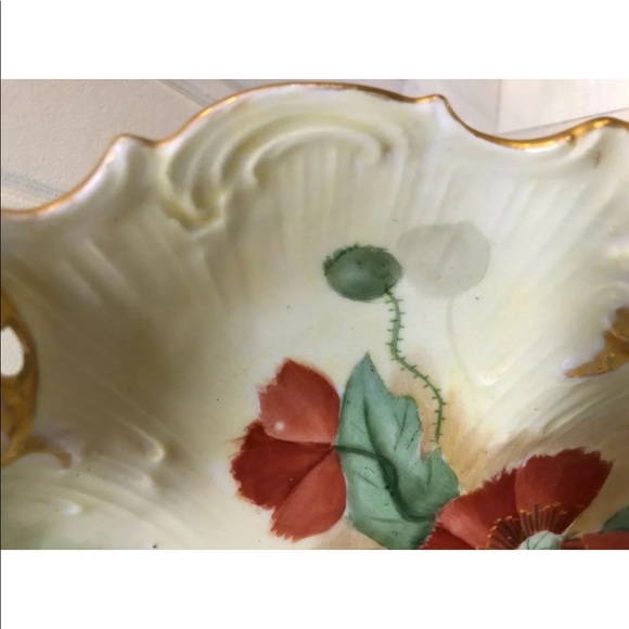 Dish over 100 years old! Bowl RC Moliere Bavaria Red Gold Leaves Flowers ANTIQUE - Picture 6 of 12